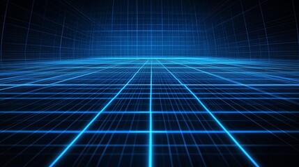 Futuristic abstract blue grid perspective design with dynamic lighting and high tech lines