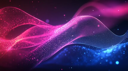 Obraz premium Abstract waves of pink and blue light with sparkling particles