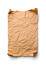 Old worn paper sheet, isolated on white background