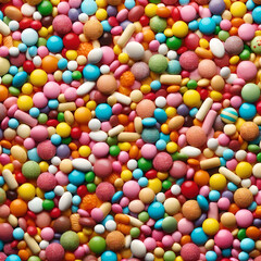 Obraz premium Muchos dulces y caramelos de múltiples colores se juntan para formar deliciosa textura.