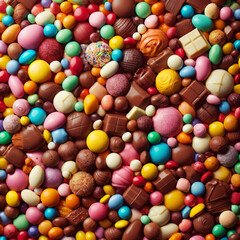 Deliciosa confiter&iacute;a con chocolates, caramelos y dulces llenan toda la imagen en una textura de colores y sabores.
