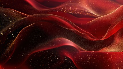 Luxurious Red Background with Golden Particles, High-End Design, Elegant Environment, Artistic Viewpoint