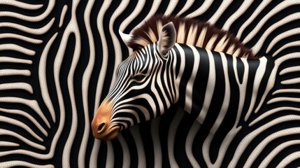 Fototapeta premium Close-up of a zebra head against an abstract seamless zebra skin pattern background