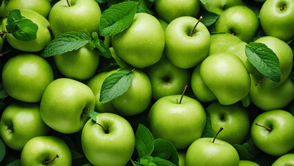 Tart green apples alongside fragrant mint leaves