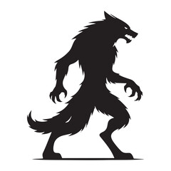 Savage Werewolf silhouette in mid-motion - Werewolf illustration - Minimalist Werewolf vector - Mythical creature silhouette
