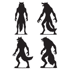 Shadowy Werewolf silhouette lurking in the wilderness - Werewolf illustration - Minimalist Werewolf vector - Mythical creature silhouette

