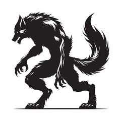 Fierce Werewolf silhouette in a menacing stance - Werewolf illustration - Minimalist Werewolf vector - Mythical creature silhouette
