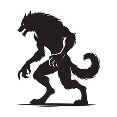 Mysterious Werewolf silhouette with an eerie presence - Werewolf illustration - Minimalist Werewolf vector - Mythical creature silhouette
