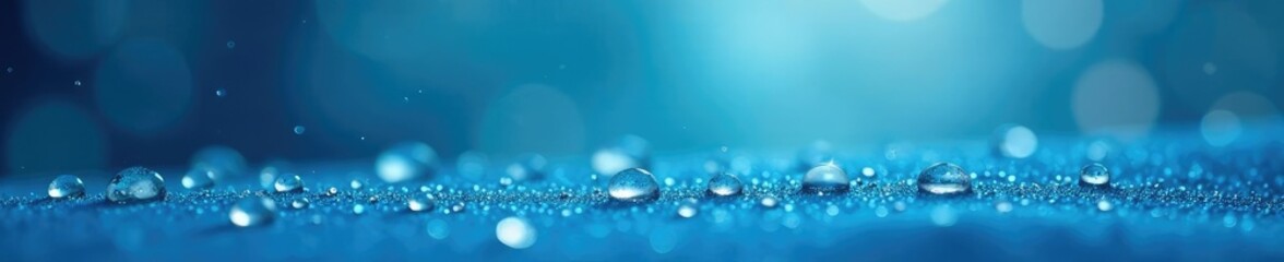 Tiny droplets suspended in air on blue background, serene, dew