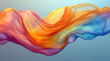 Fototapeta premium Elegant rainbow-colored silk scarf flowing in the air