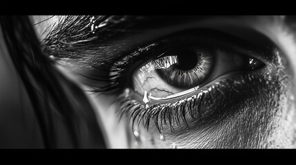 A close-up of a person's tear-filled eyes, capturing deep sadness and sorrow
