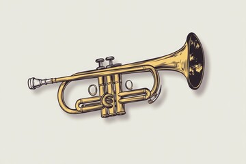 Obraz premium A beautifully illustrated gold trumpet highlights the elegance and power of music, representing creativity and expression through its intricate design and craftsmanship.