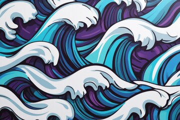 This captivating illustration of dynamic waves in vibrant colors portrays the power and fluidity of water, resonating with movement and energy in an abstract composition.