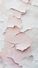 Obraz premium Abstract texture of peeling pastel paint layers on a damaged wall surface in soft pink and white shades