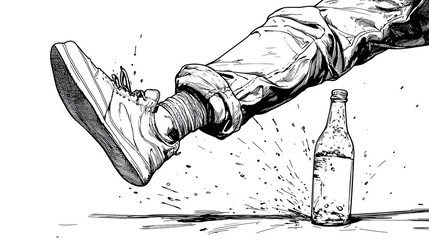 A Powerful Foot Crushes Bottle Dramatically Outdoors.