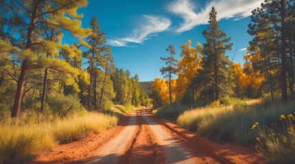 Obraz premium Scenic Autumn Road Through Majestic Forest Landscape