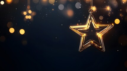 Gold star light hanging on dark background
