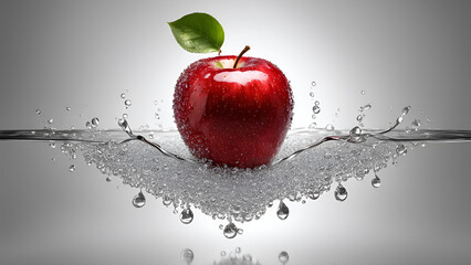 An isolated red apple featuring water droplets, displayed on a white backdrop