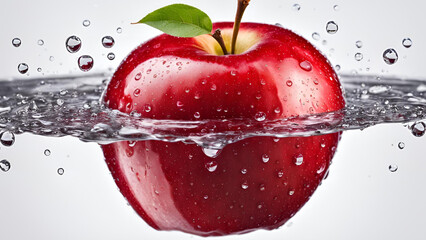 A red apple, highlighted by water droplets, isolated on a white background