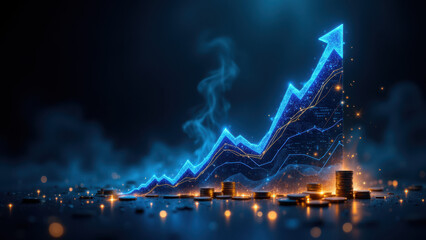 Fototapeta premium Financial success illustrated with a dynamic graph and money icons.