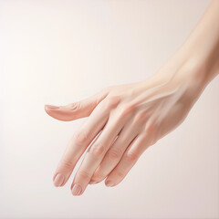 Naklejka premium Womans Hand Reaching Open Palm Neutral Background Soft Skin