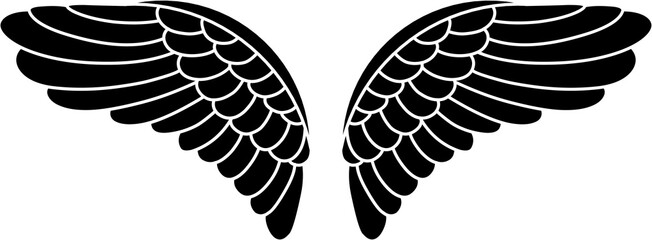 Hand drawn bird or angel grunge textured flapping wings. Hand drawn wings silhouette for t-shirt prints, tatoo design, vintage styled poster.