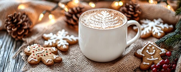 Fototapeta premium Festive Mug with Holiday Cookies Decorated in Icing