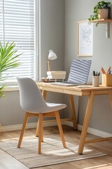 Cozy Modern Workspace with Light Desk and Minimalist Decor