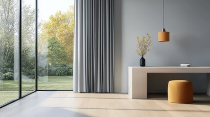 Modern Minimalist Living Room with Natural Light and Warm Accents