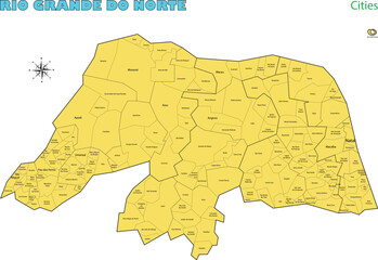 Map of the territory of the state of Rio Grande do Sul with divisions by highlighted cities, vector with simple lines of political divisions © wtondossantos