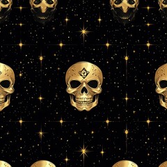 Golden Skulls Adorn a Starry Night Sky