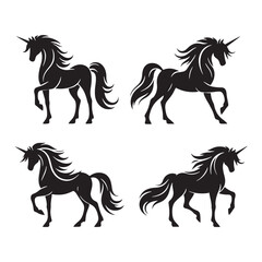 Unicorn silhouette, glowing with timeless beauty - Unicorn illustration - Minimalist Unicorn vector - Mythical creature silhouette
