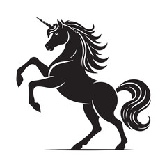 Unicorn silhouette prancing under twinkling stars - Unicorn illustration - Minimalist Unicorn vector - Mythical creature silhouette
