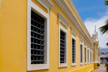 Facade of a colonial building with jails in Natal, Rio Grande do Norte, Brazil.
