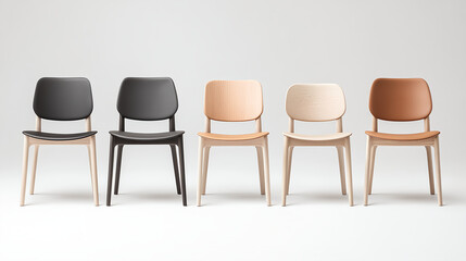 Obraz premium Modern wooden chairs in various colors arranged in row
