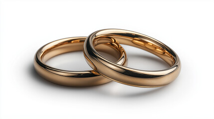 Two elegant gold wedding bands rest side by side, reflecting light with a warm glow. Their polished surfaces signify a bond of love and everlasting commitment between partners