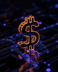A glowing dollar sign symbolizing digital finance and modern economy trends.