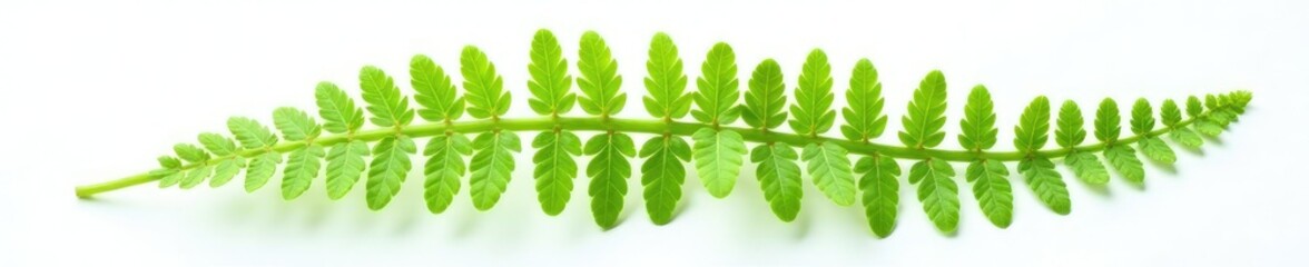 Obraz premium Delicate fern leaf cut in half on white background, fern leaf, foliage, botanical