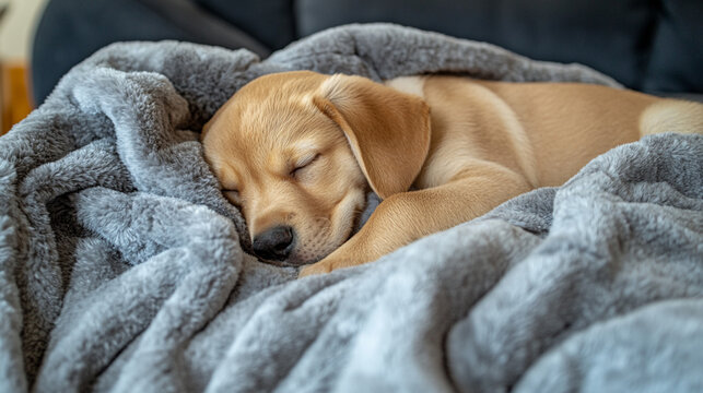 Embracing the spirit of National Napping Day with a cozy puppy snoozing in a soft blanket on a lazy afternoon