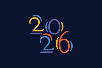 Greeting card 2026 design with trendy, multicolored graphics.