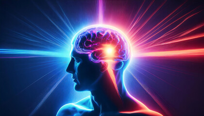 human head with brain light