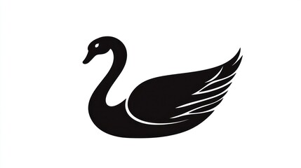 Simple black swan silhouette, elegant profile,  isolated on white background, for use in design, logo, or icon