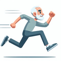 An Elder Man Running Flat Cartoon Style Illustration Isolated On White Background