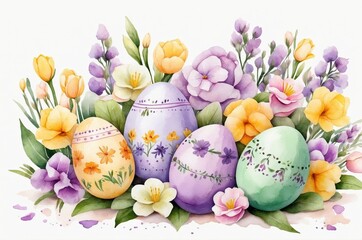 Colorful vintage watercolor easter eggs painting with decoration, holiday, culture and religion theme concept illustration texture design.