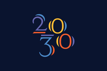 Greeting card 2030 design with trendy, multicolored graphics.