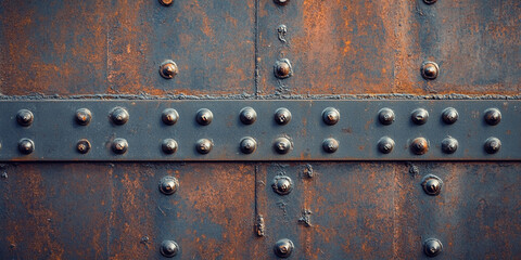 Fototapeta premium Detailed view of a weathered metal door with rivets