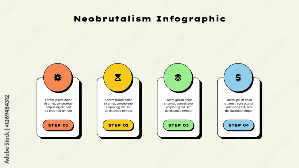 Aufkleber a modern infographic in neobrutalist style showcasing four steps for a business process explanation