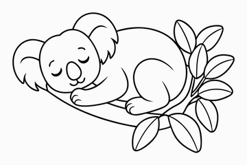cute koala sleeping on eucalyptus tree.eps