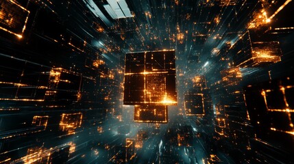 Fototapeta premium Futuristic digital cubes illustrating block technology and ai connections in the metaverse era
