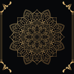 Luxury mandala design black background in gold color